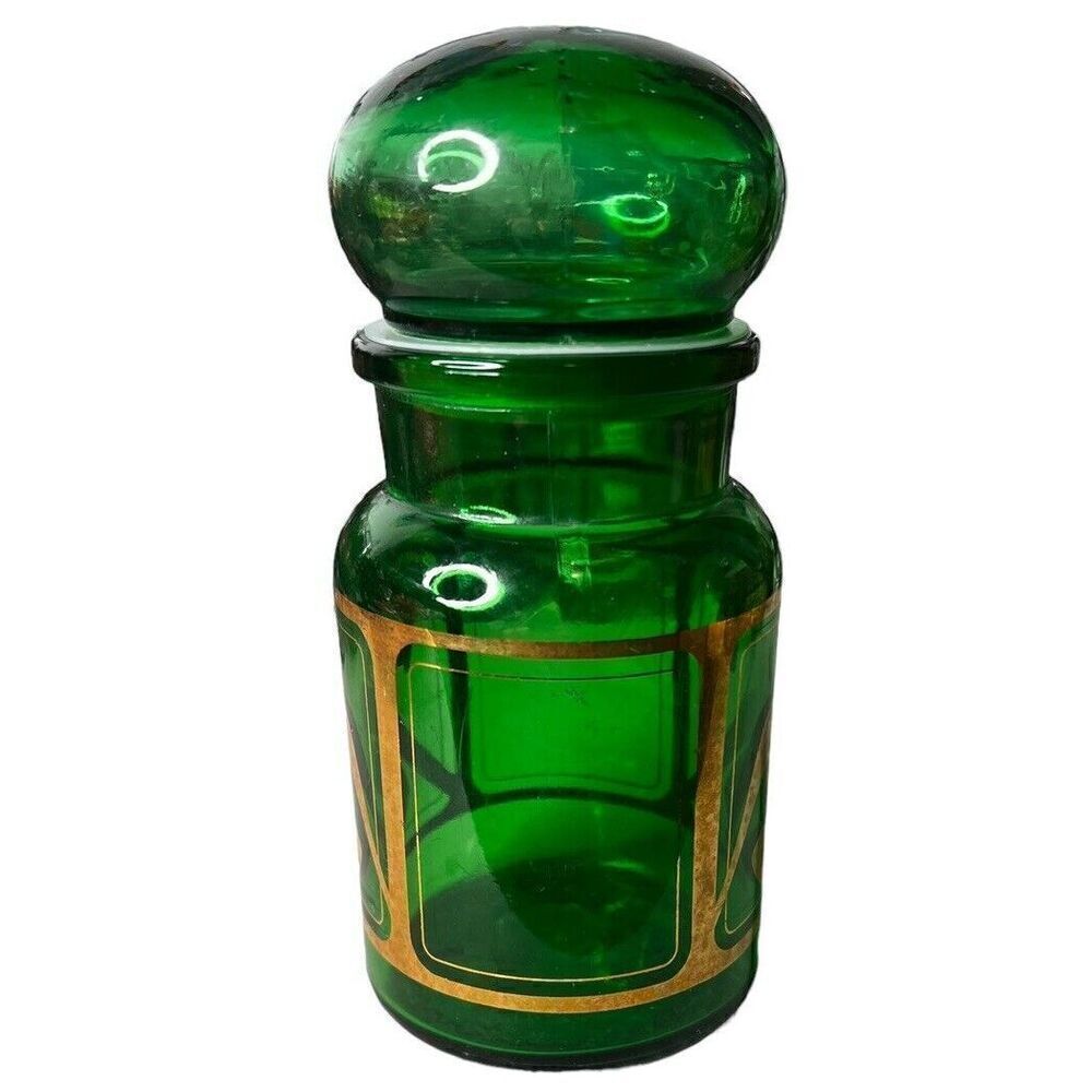 Belgian Green Glass Apothecary Jar w/ Bubble Stopper. Vintage. - Picture 3 of 6